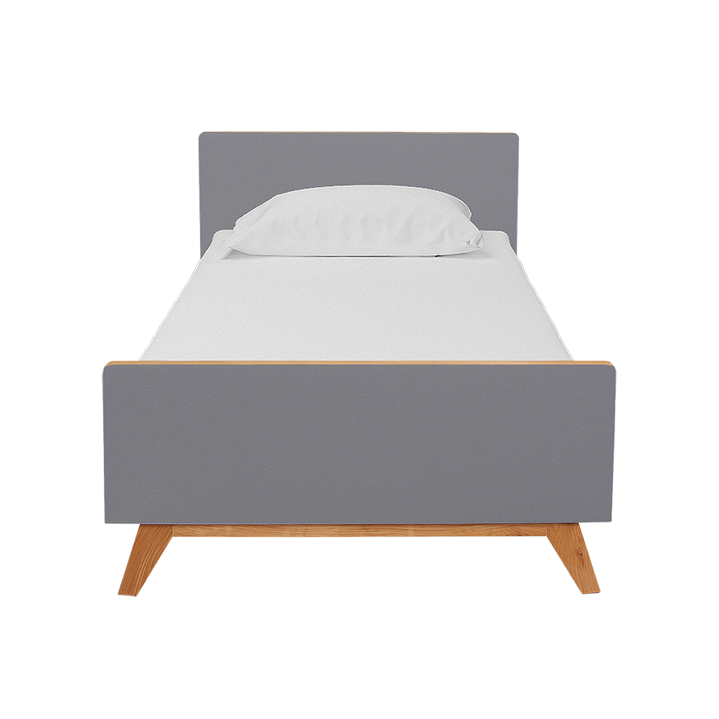 DONAN - Single size bed 100x200 - Pearl grey and natural oak