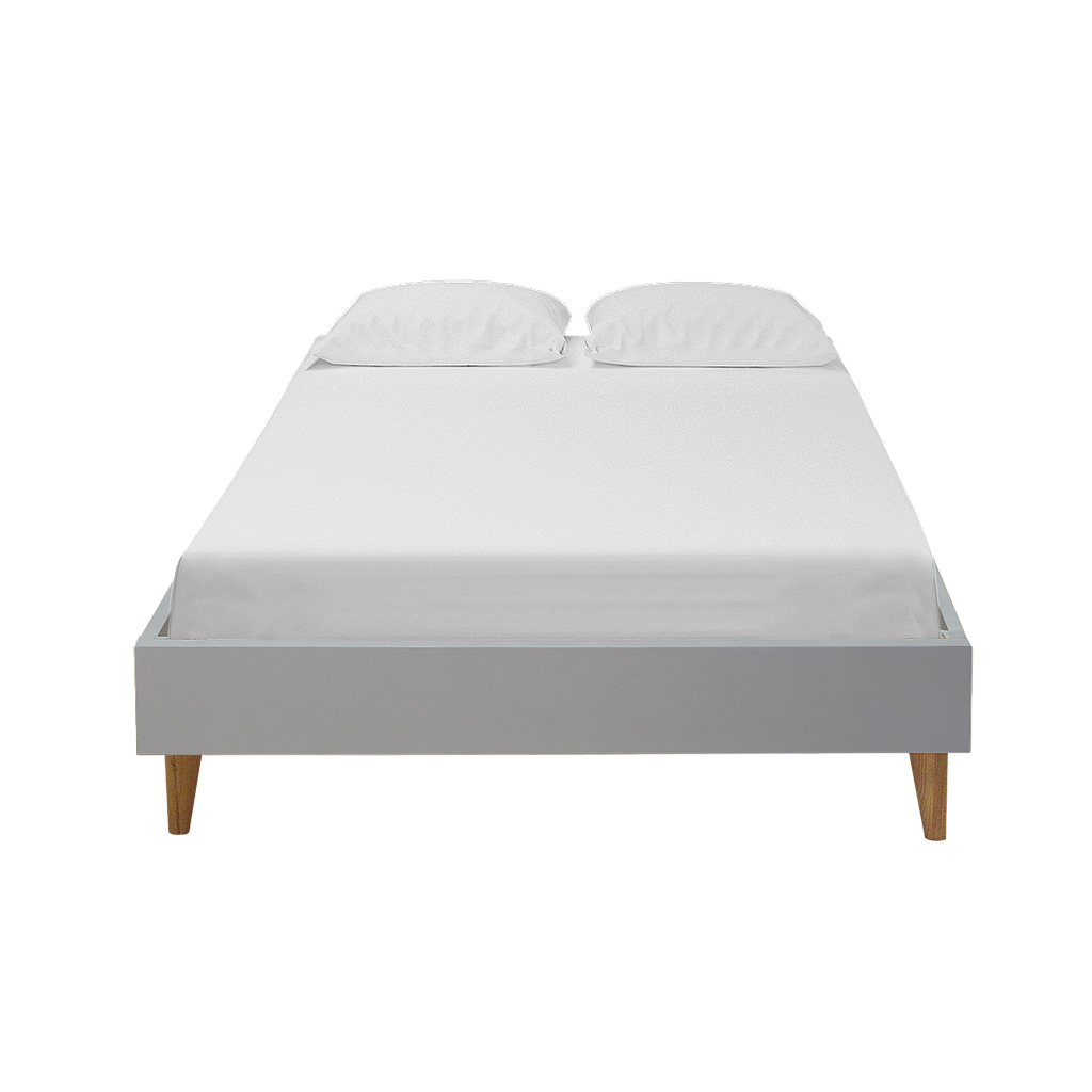HELSINKY - Single size bed 100x200 - Pearl grey lacquer and natural oak
