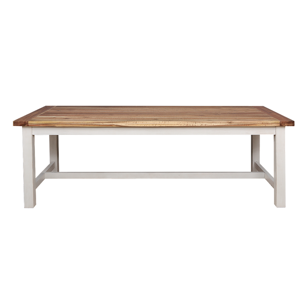 BANDOLE - Dining table L220 x W100 - Shabby white and Natural acacia
