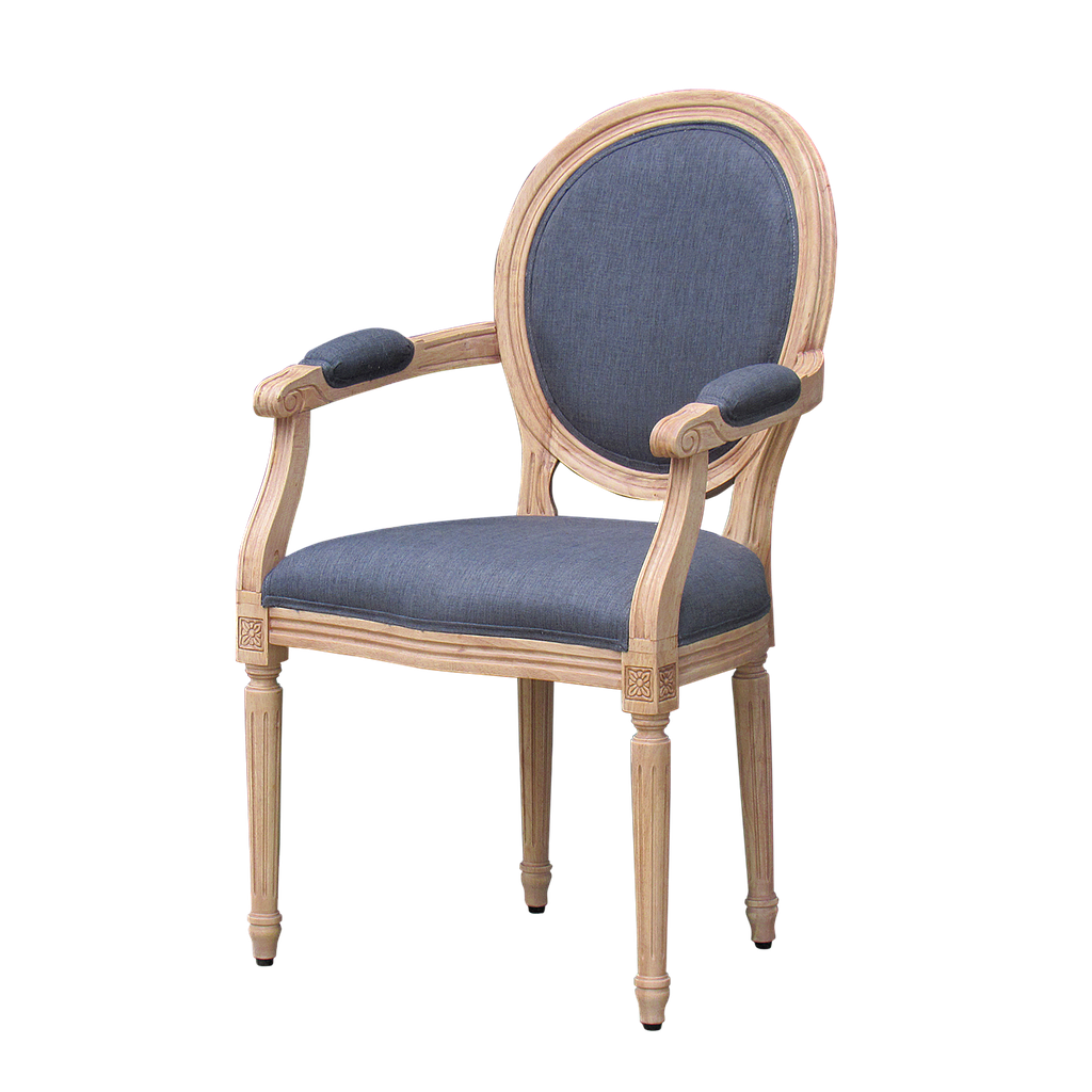 ORLEANS - Armchair - Whitened acacia and Dark blue cover
