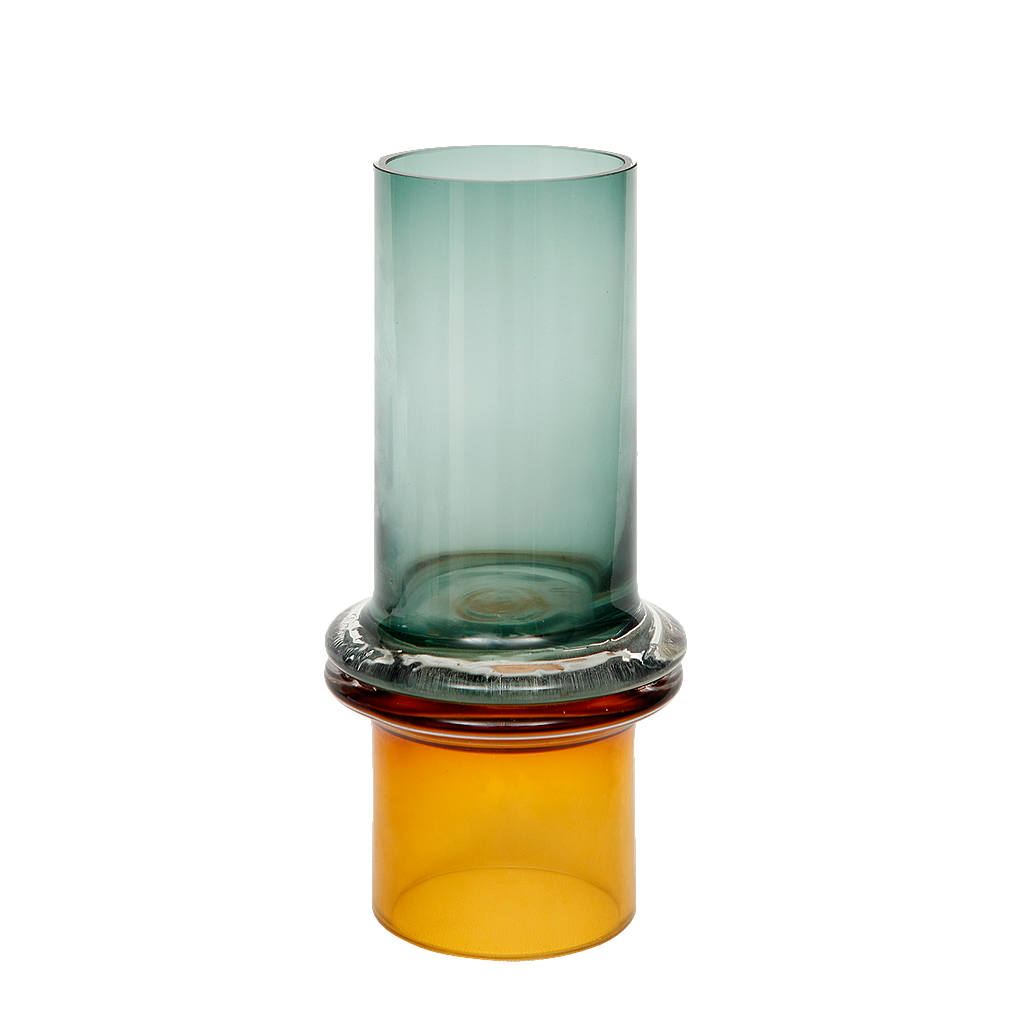 PRUNUS - Glass vase H26 - Green and Yellow