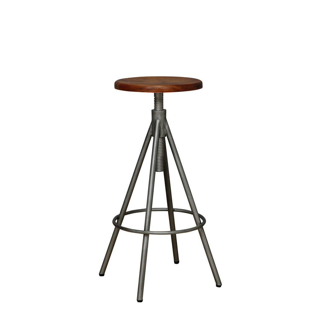 SCOTT - Adjustable bar stool H75/85 - Vintage silver metal and Washed antic