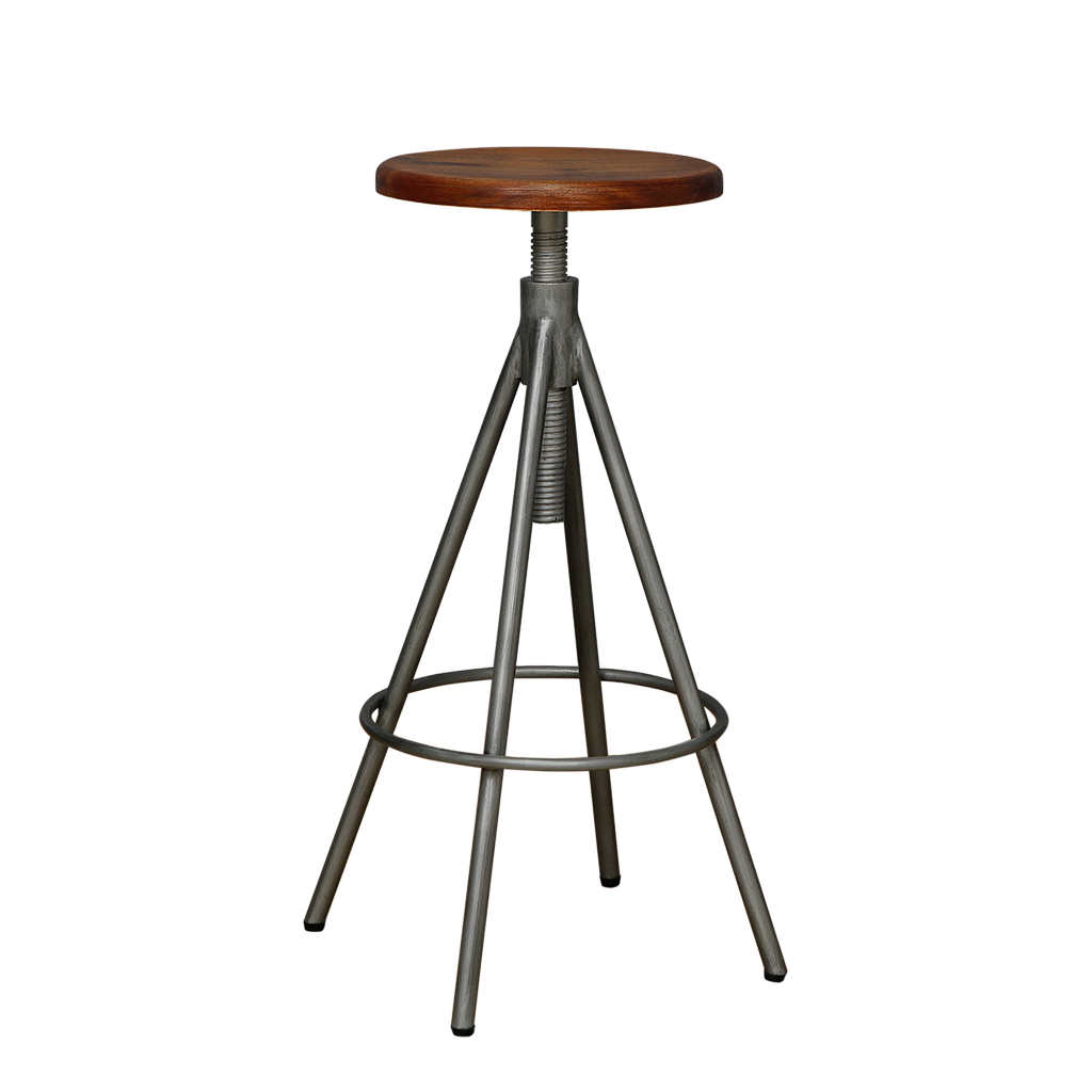 SCOTT - Adjustable bar stool H75/85 - Vintage silver metal and Washed antic