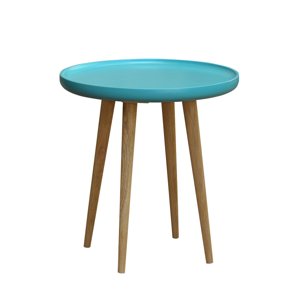 LOHJA - Side table Diam.50 x H52 - Natural oak and Water blue lacquer