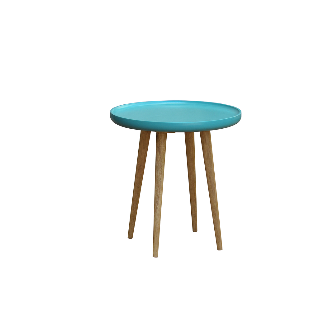 LOHJA - Side table Diam.50 x H52 - Natural oak and Water blue lacquer