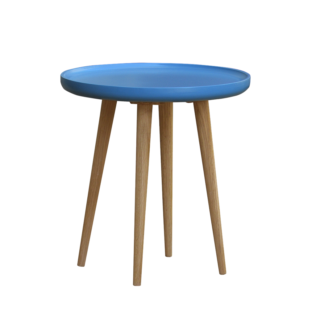 LOHJA - Side table Diam.50 x H52 - Natural oak and Stone blue lacquer