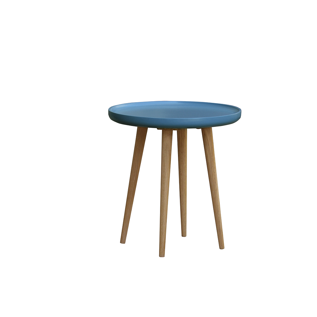 LOHJA - Side table Diam.50 x H52 - Natural oak and Stone blue lacquer
