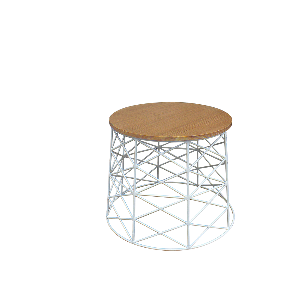 TSILA - Side table Diam.60 x H47 - White and Natural oak