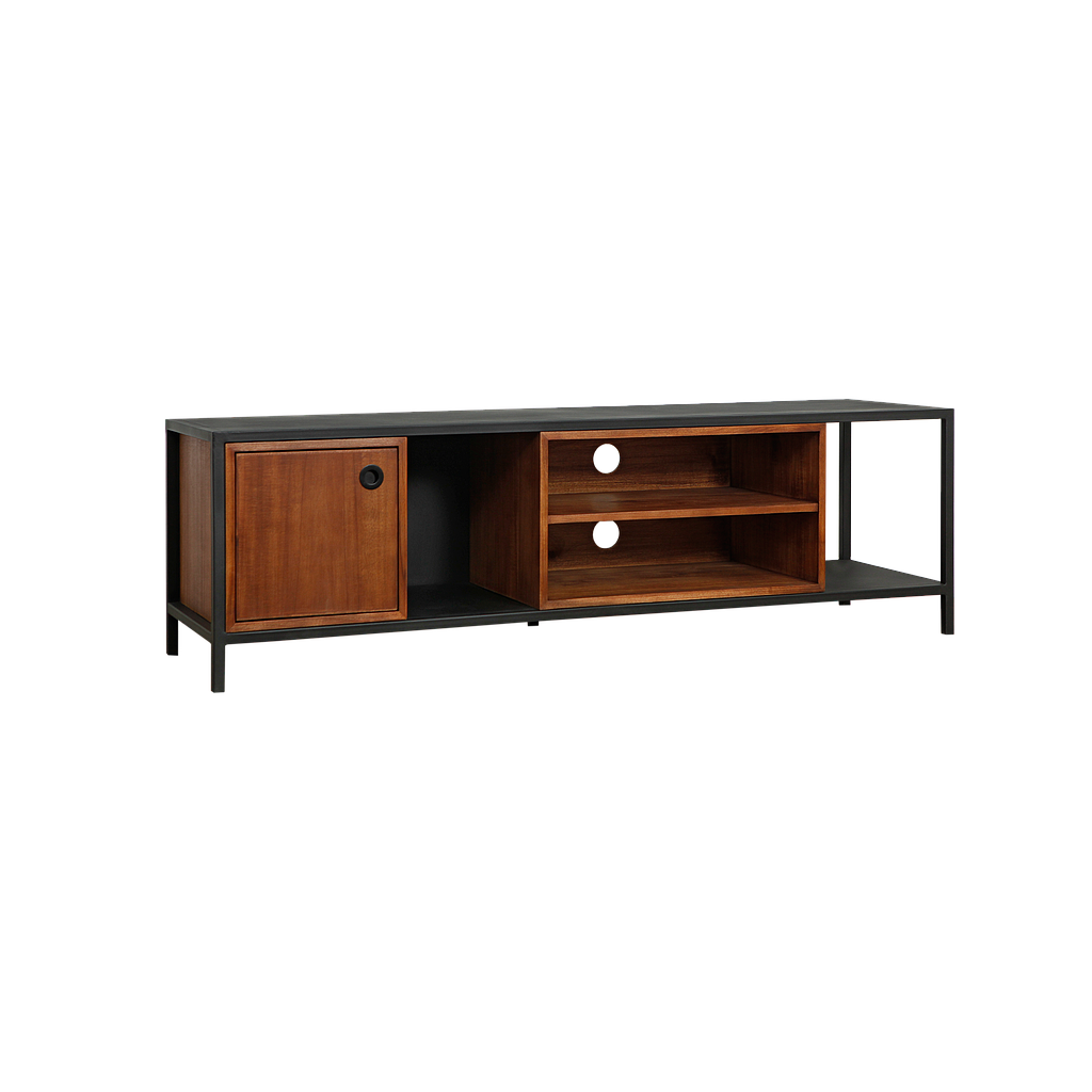 JOHNSON - TV unit L150 - Matt black metal and Washed antic