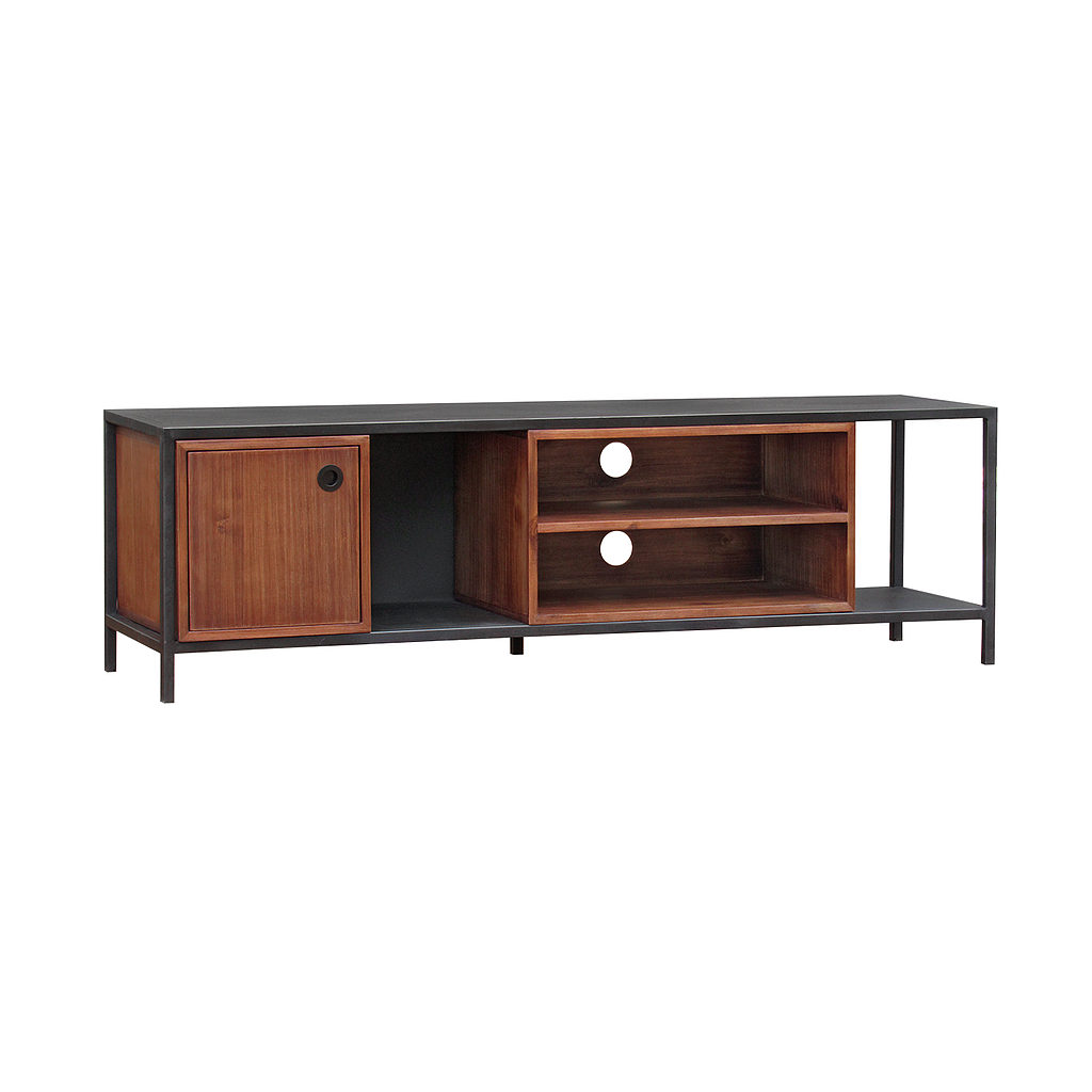 JOHNSON - TV unit L180 - Matt black and Washed antic