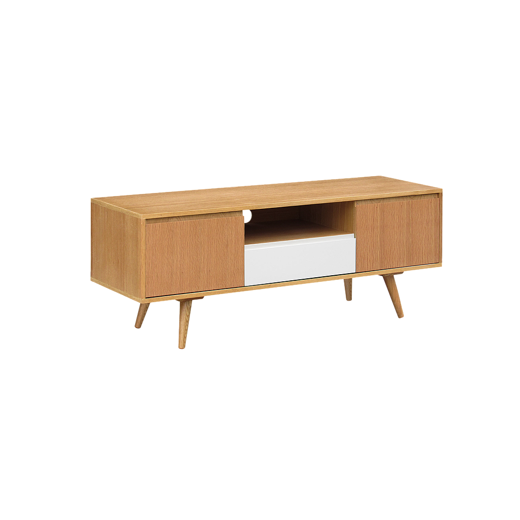 HELSINKI - TV stand L140 - Natural oak and White lacquer