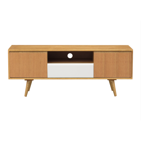 HELSINKI - TV stand L140 - Natural oak and White lacquer