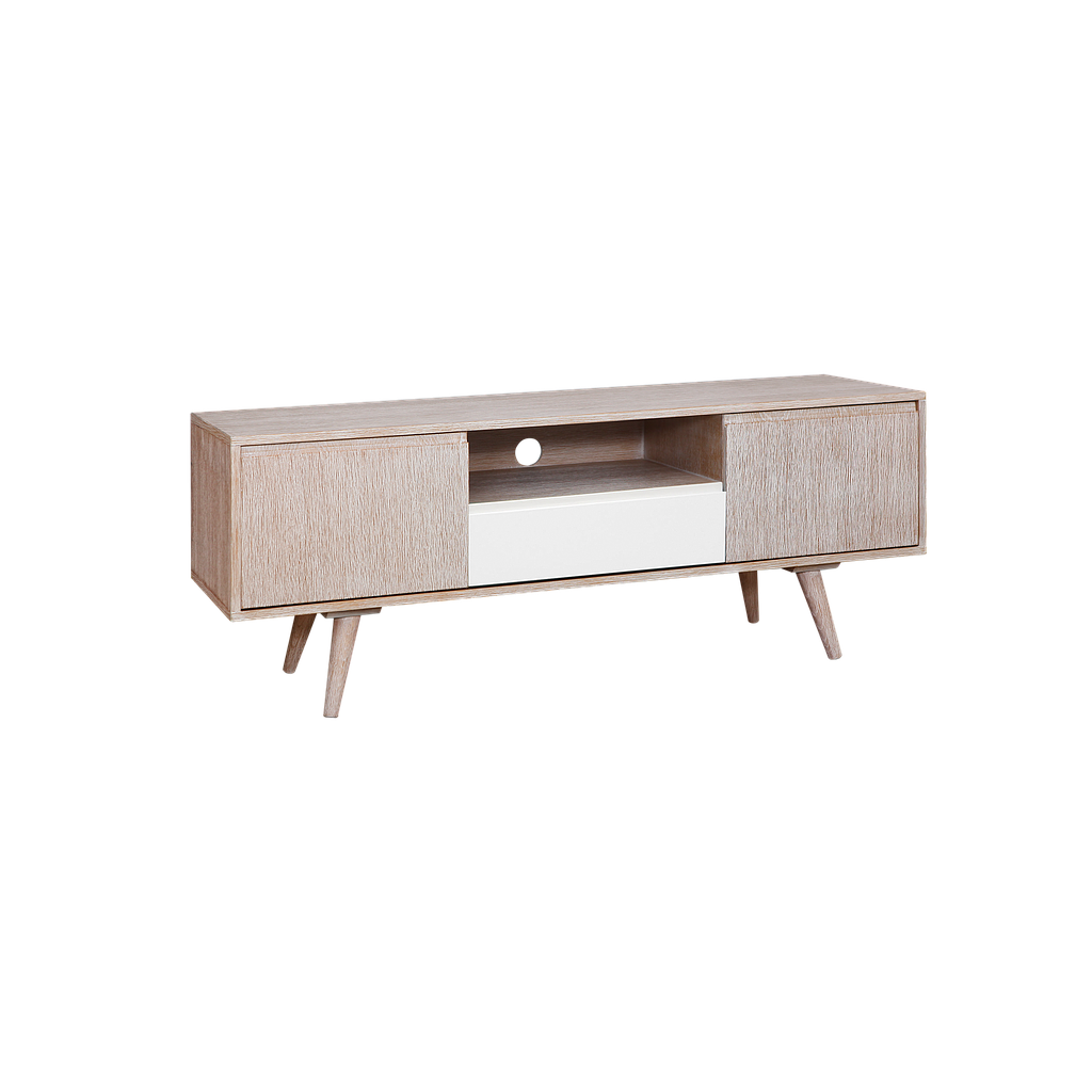 HELSINKI - TV stand L140 - Whitened oak and White lacquer