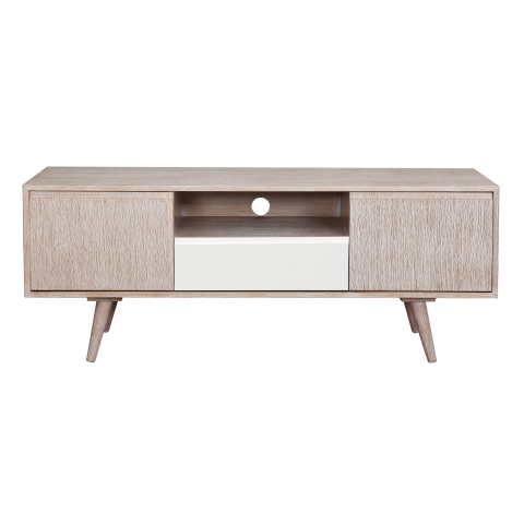 HELSINKI - TV stand L140 - Whitened oak and White lacquer