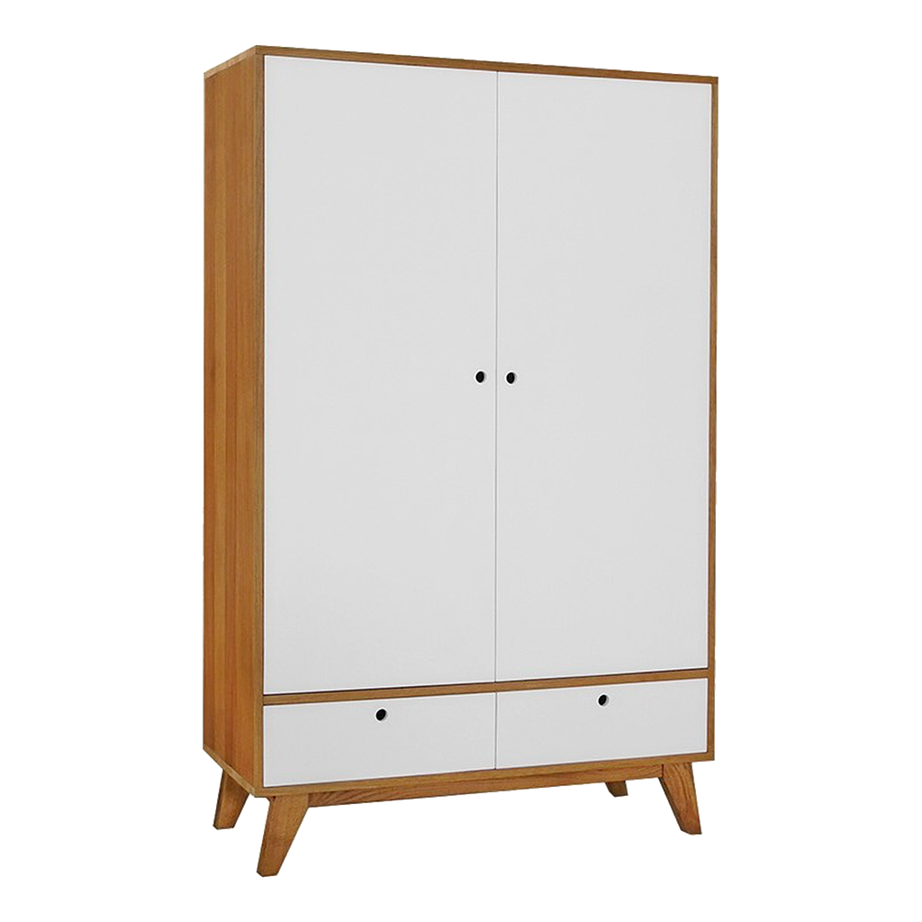 OSLO - Wardrobe L124 x H200 - Natural oak and white lacquer