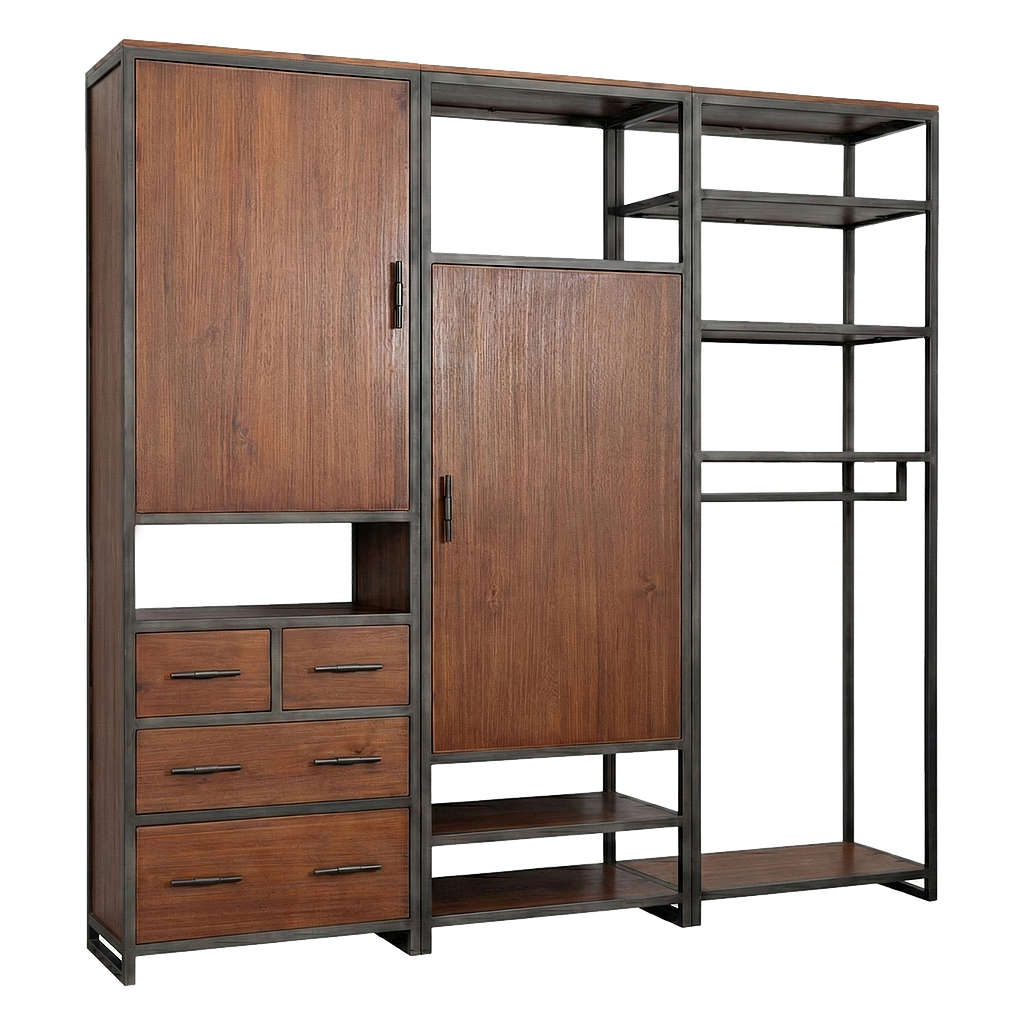 TRAVIS - Wardrobe L195 x H200 - Vintage anthracite and Washed antic