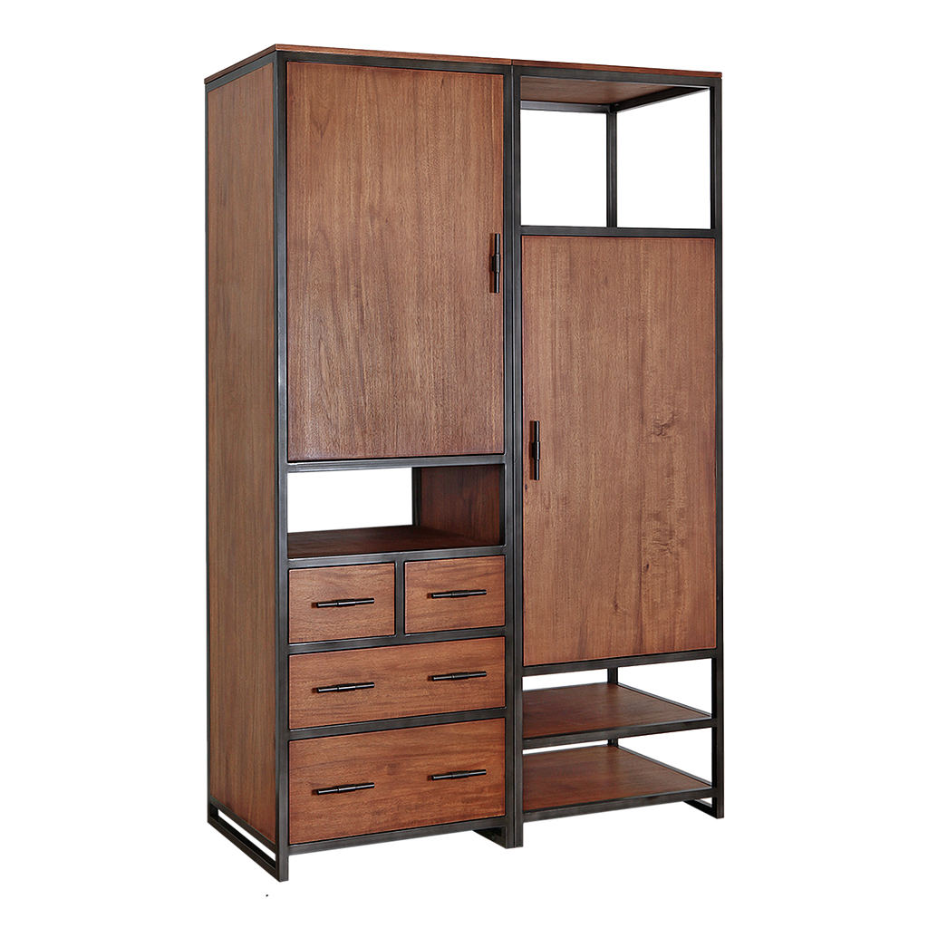 TRAVIS - Wardrobe L130 x H200 - Vintage anthracite and Washed antic