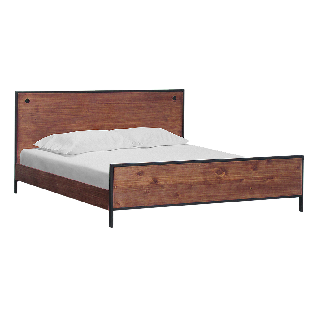 JOHNSON - King size bed (Mattress 180x200) - Matt black and Washed antic
