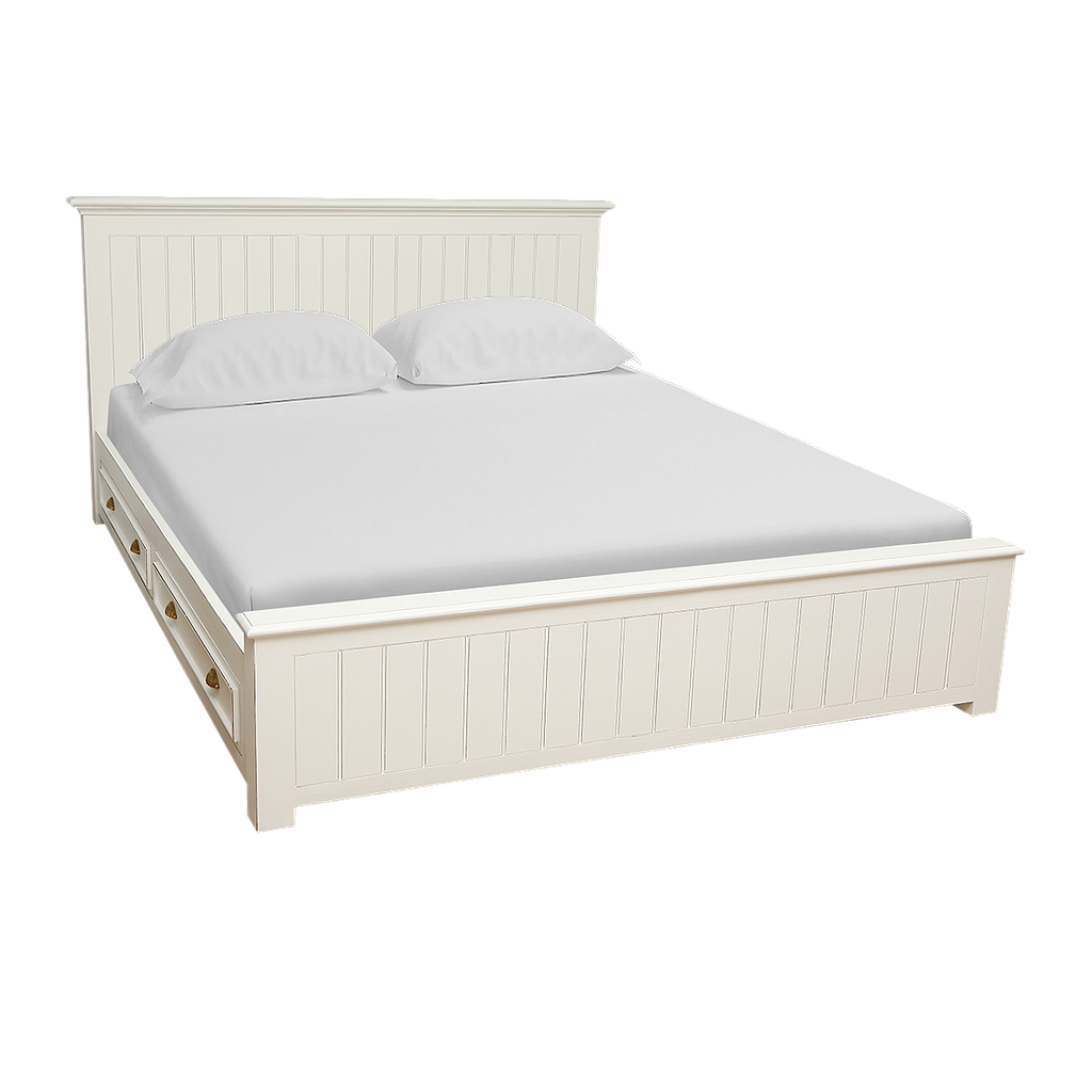 NEIL - 4 Drawers Queen size storage bed (Mattress 160x200) - Brocante white
