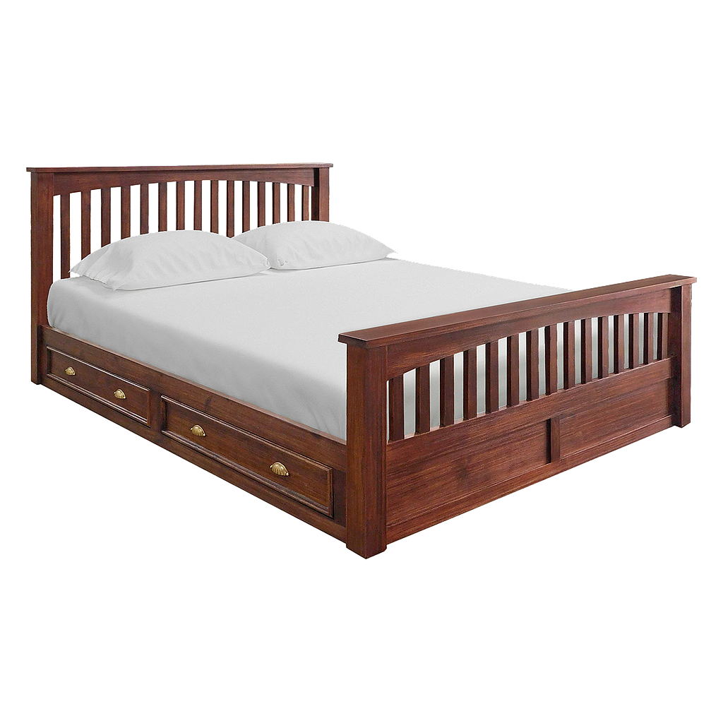 STEPHEN - 2 Drawers Queen size storage bed (Mattress 160x200) - Washed antic