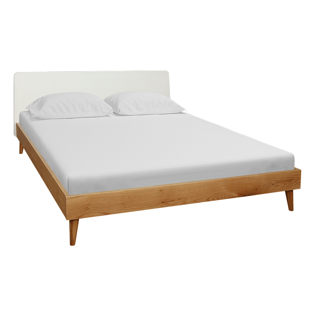 HELSINKI - Queen size bed (Mattress 160x200) - Natural Oak and White lacquer