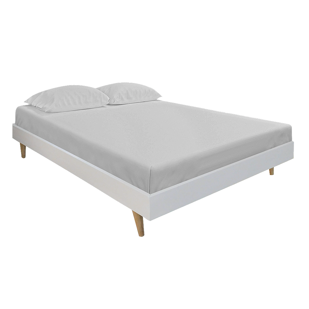 HELSINKI - Double size bed (Mattress 140x200) - White lacquer and natural oak