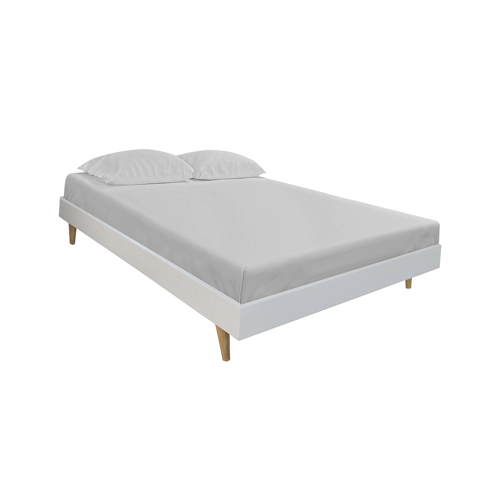 HELSINKI - Double size bed (Mattress 140x200) - White lacquer and natural oak