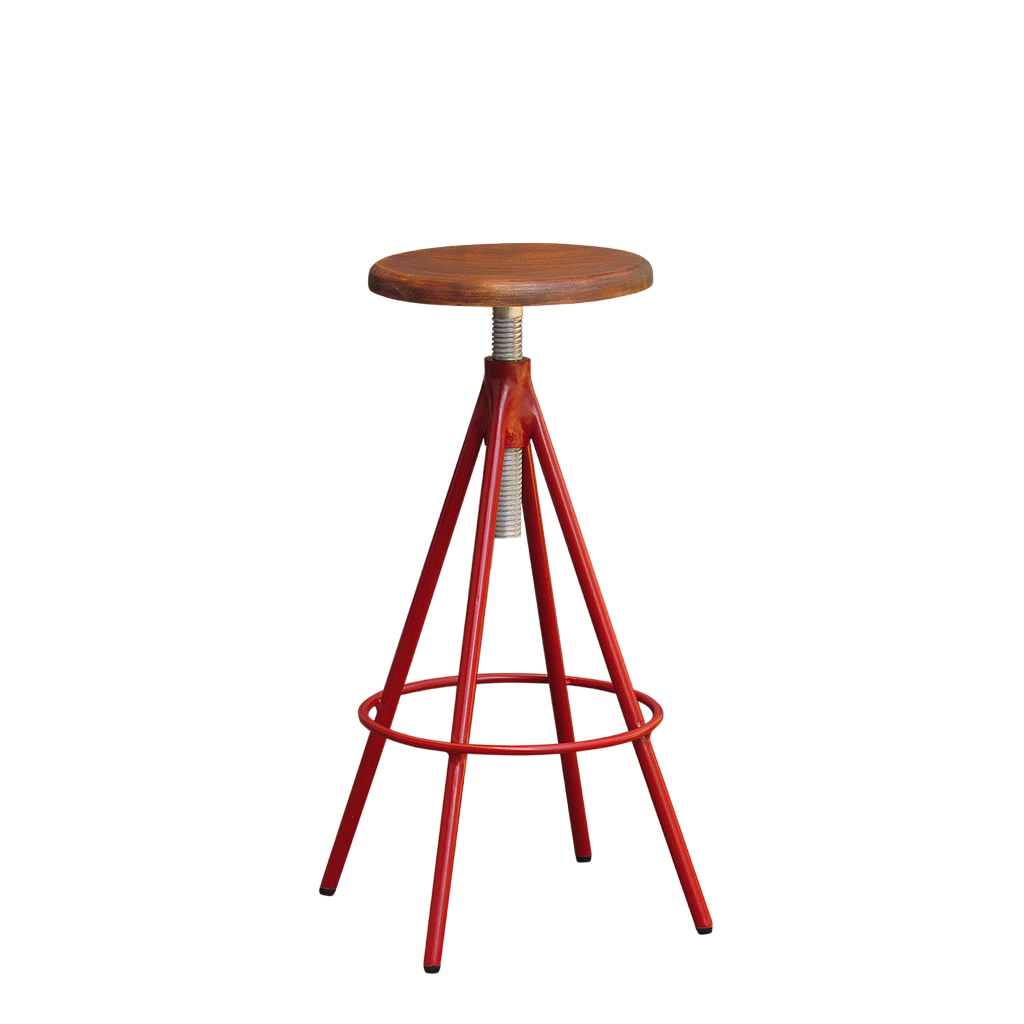 SCOTT - Adjustable bar stool H75/85 - Chinese red and Washed antic
