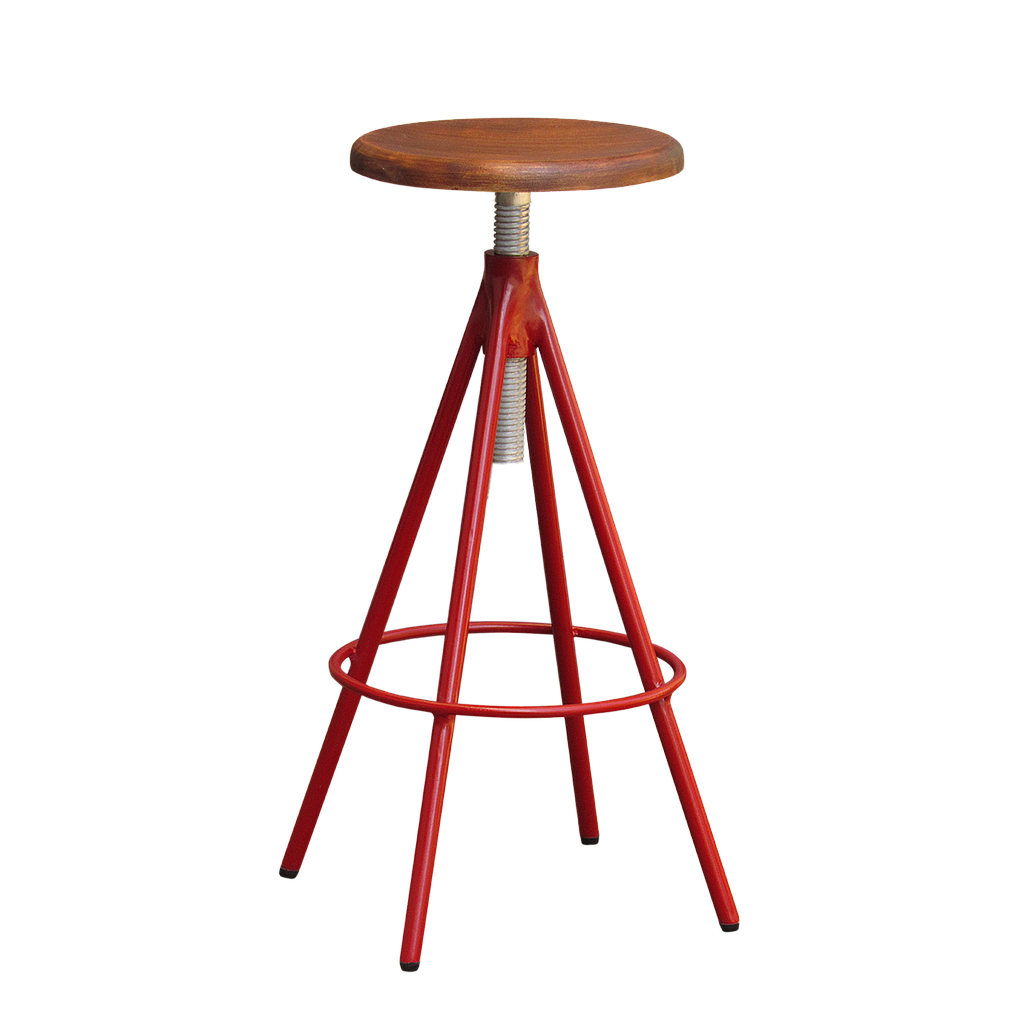 SCOTT - Adjustable bar stool H75/85 - Chinese red and Washed antic