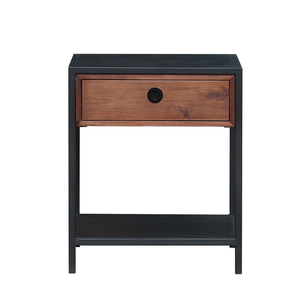 JOHNSON - Bedside table H60 - Matt black metal and Washed antic