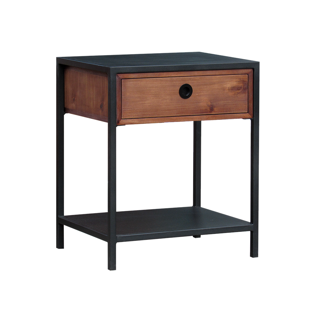 JOHNSON - Bedside table H60 - Matt black metal and Washed antic