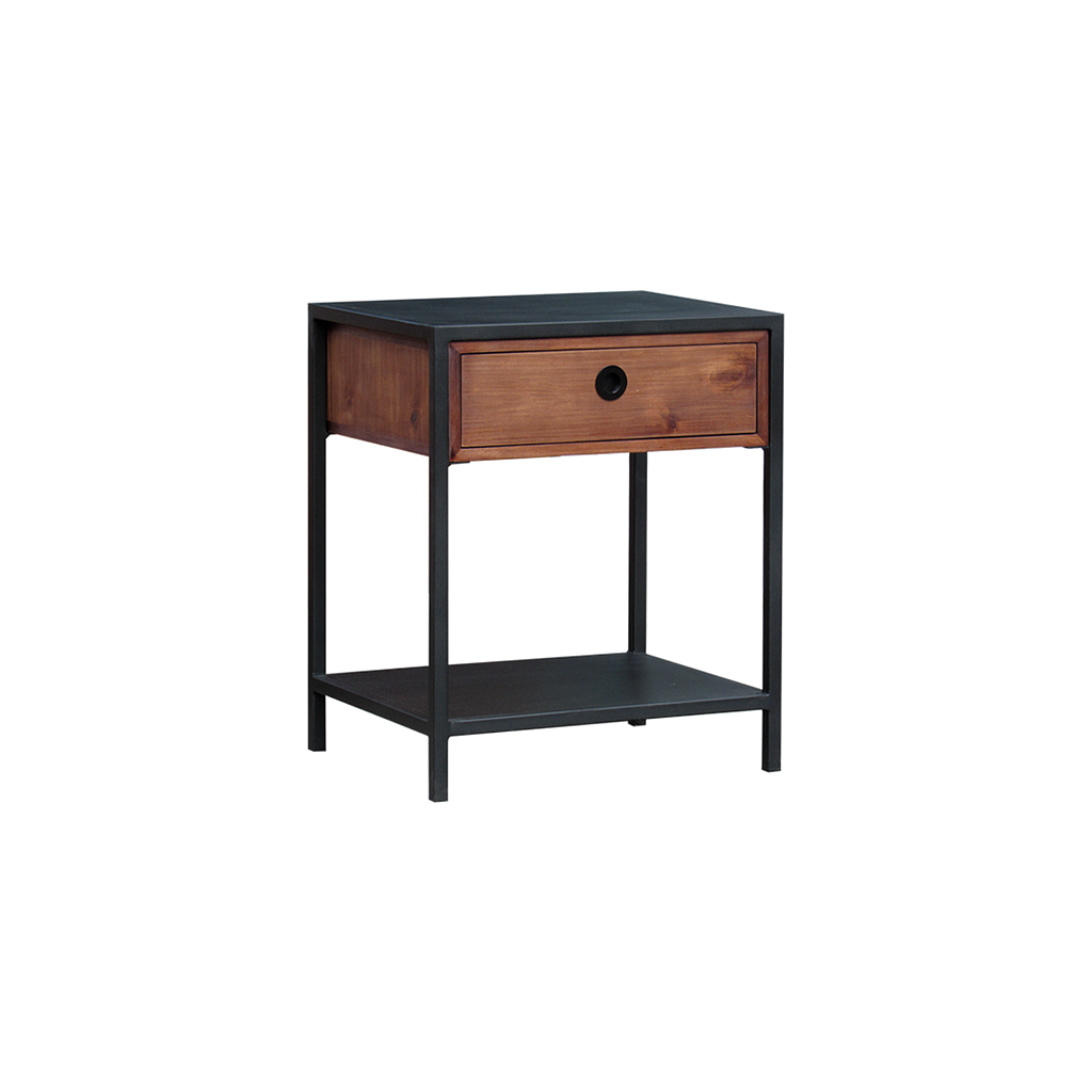 JOHNSON - Bedside table H60 - Matt black metal and Washed antic