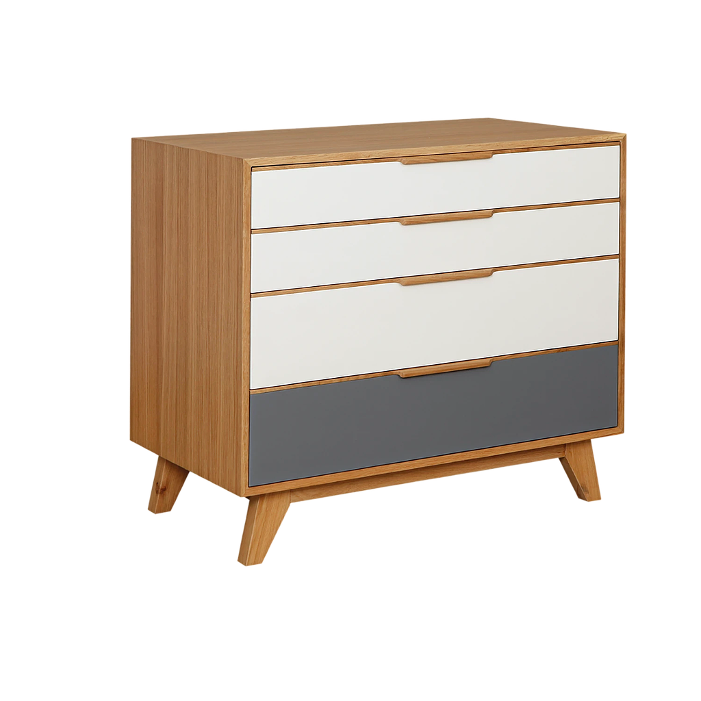 OSLO - Chest of drawers L90 x H80 - Natural oak, White and Pearl grey