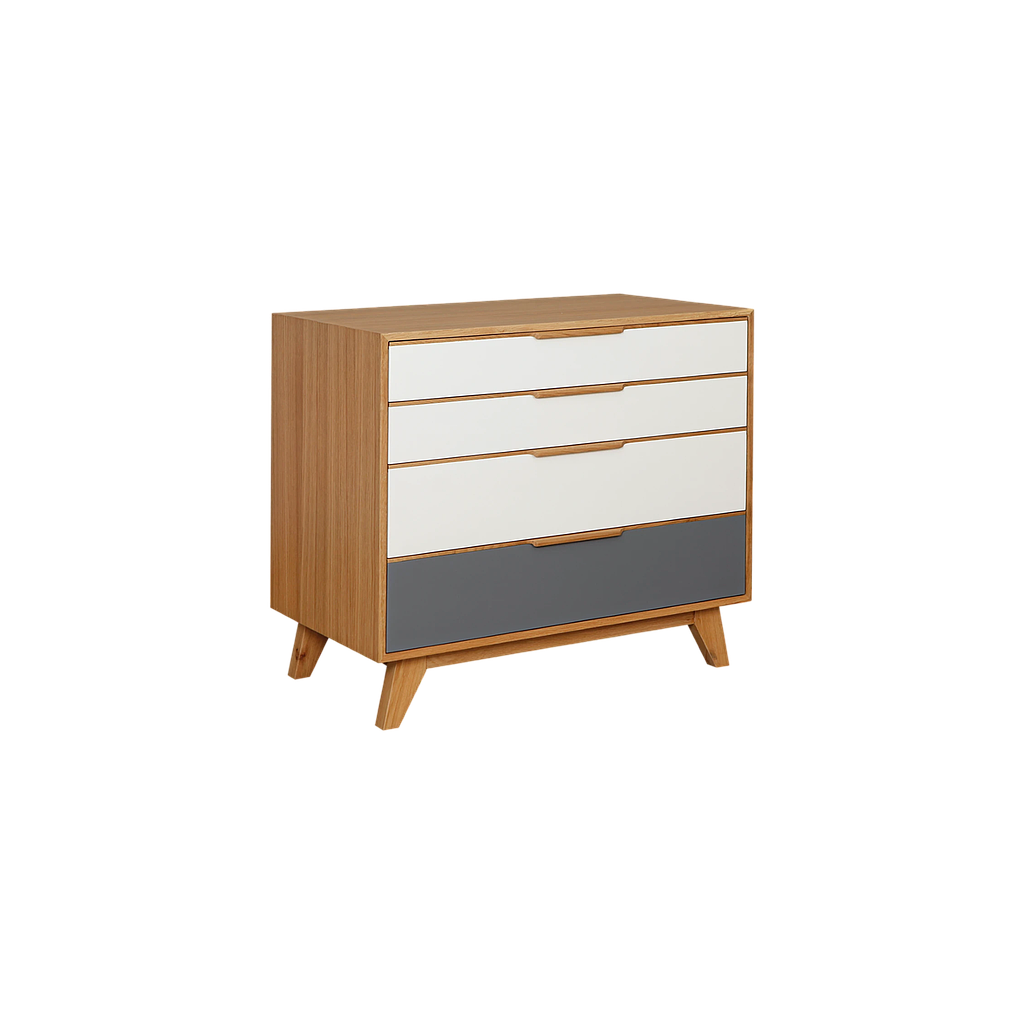 OSLO - Chest of drawers L90 x H80 - Natural oak, White and Pearl grey