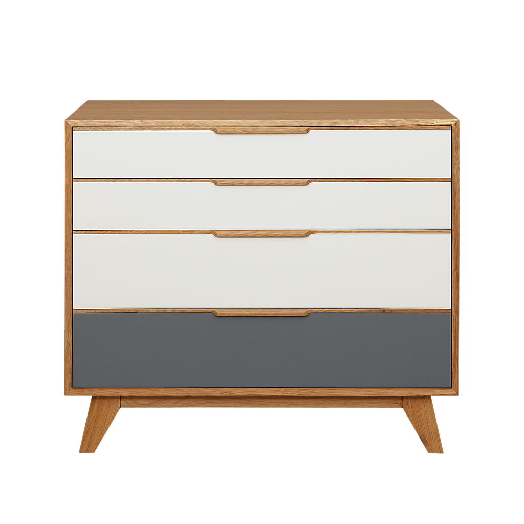 OSLO - Chest of drawers L90 x H80 - Natural oak, White and Pearl grey