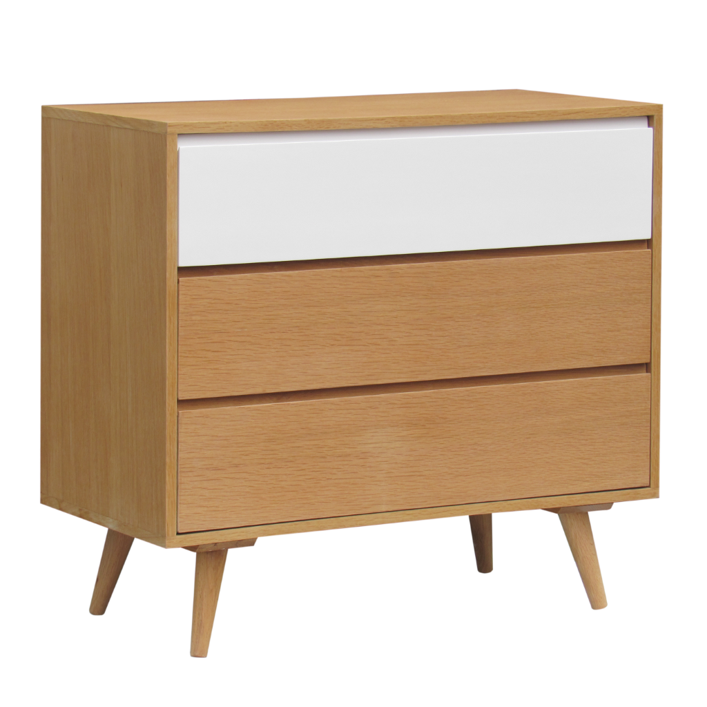 HELSINKI - Chest of drawers L90 x H84 - Natural oak and White