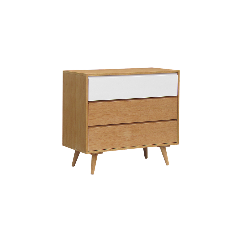 HELSINKI - Chest of drawers L90 x H84 - Natural oak and White