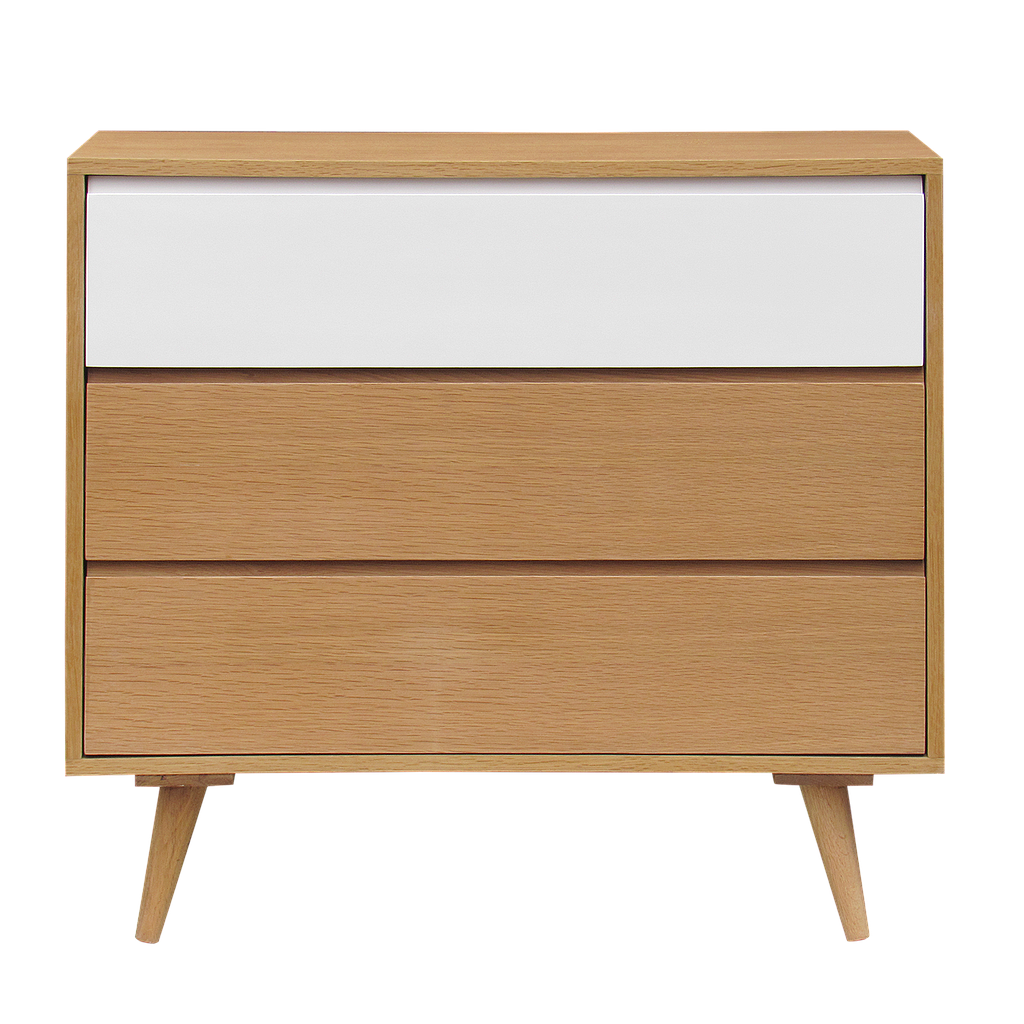 HELSINKI - Chest of drawers L90 x H84 - Natural oak and White