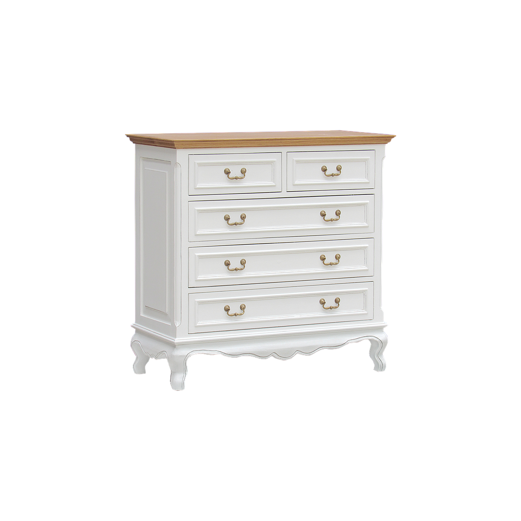 ALEXIA - Chest of drawers L100 x H98 - Brocante white and Natural oak