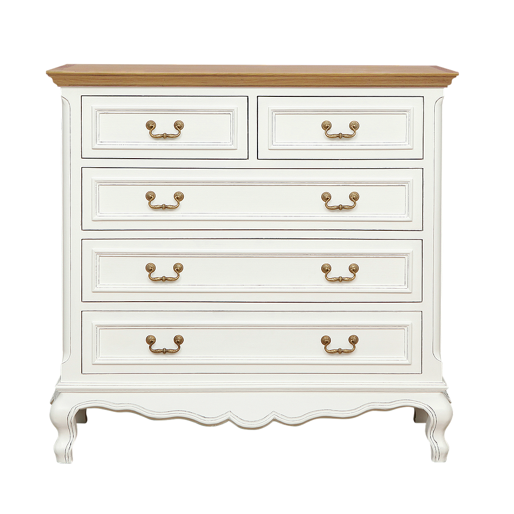 ALEXIA - Chest of drawers L100 x H98 - Brocante white and Natural oak