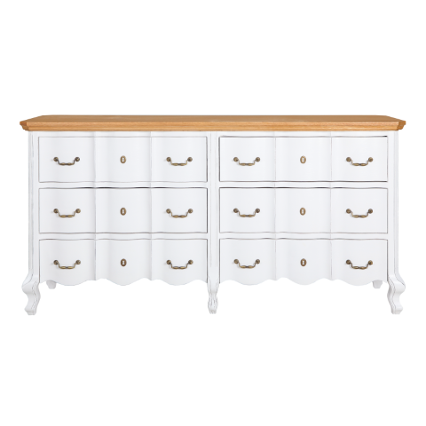 ALEXIA - Chest of drawers L163 x H85 - Brocante white and Natural oak