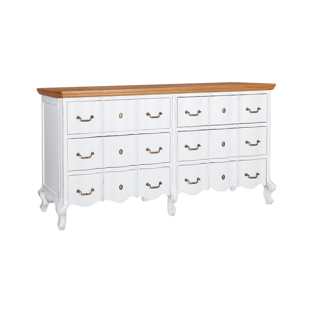 ALEXIA - Chest of drawers L163 x H85 - Brocante white and Natural oak