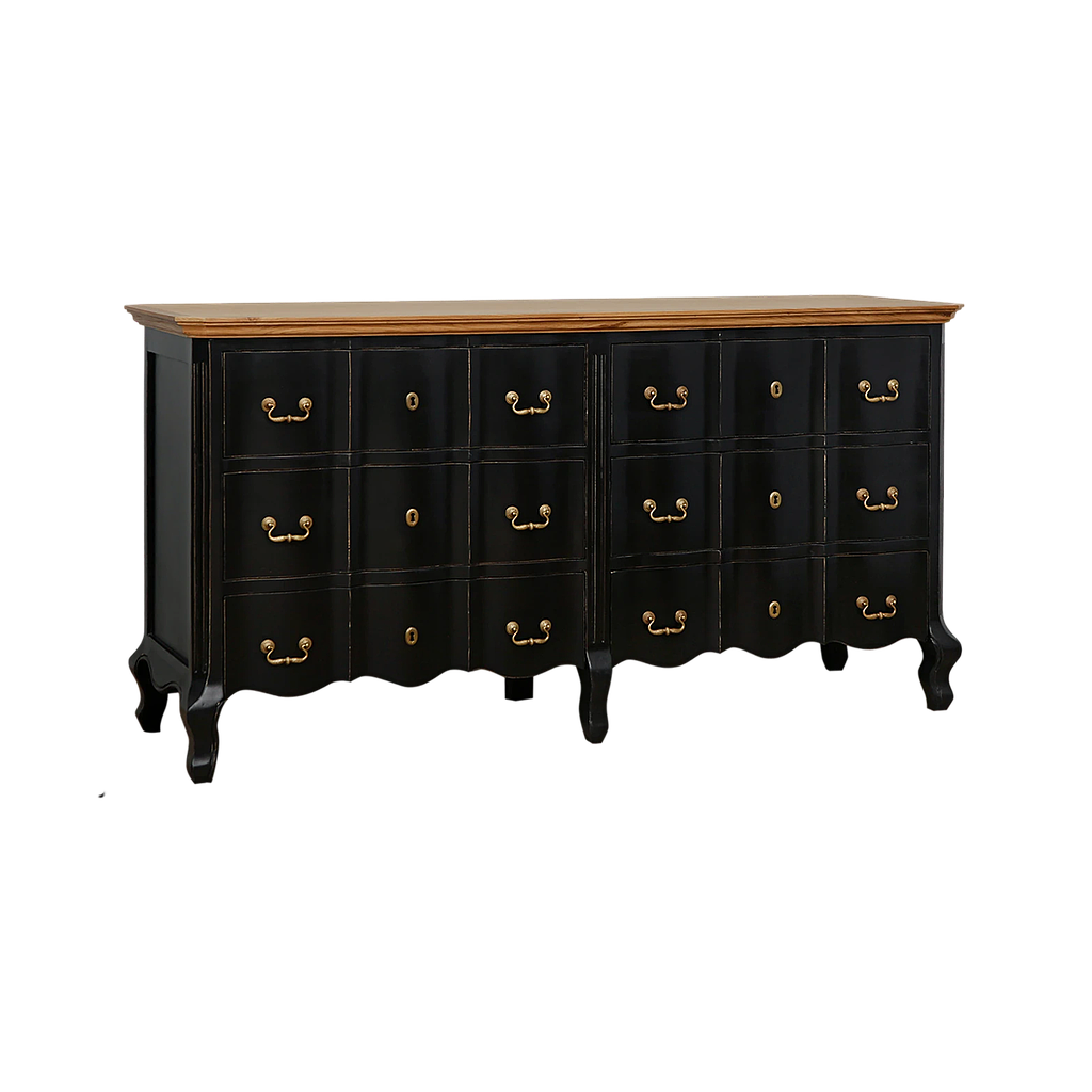 ALEXIA - Chest of drawers L163 x H85 - Brocante black and Natural oak
