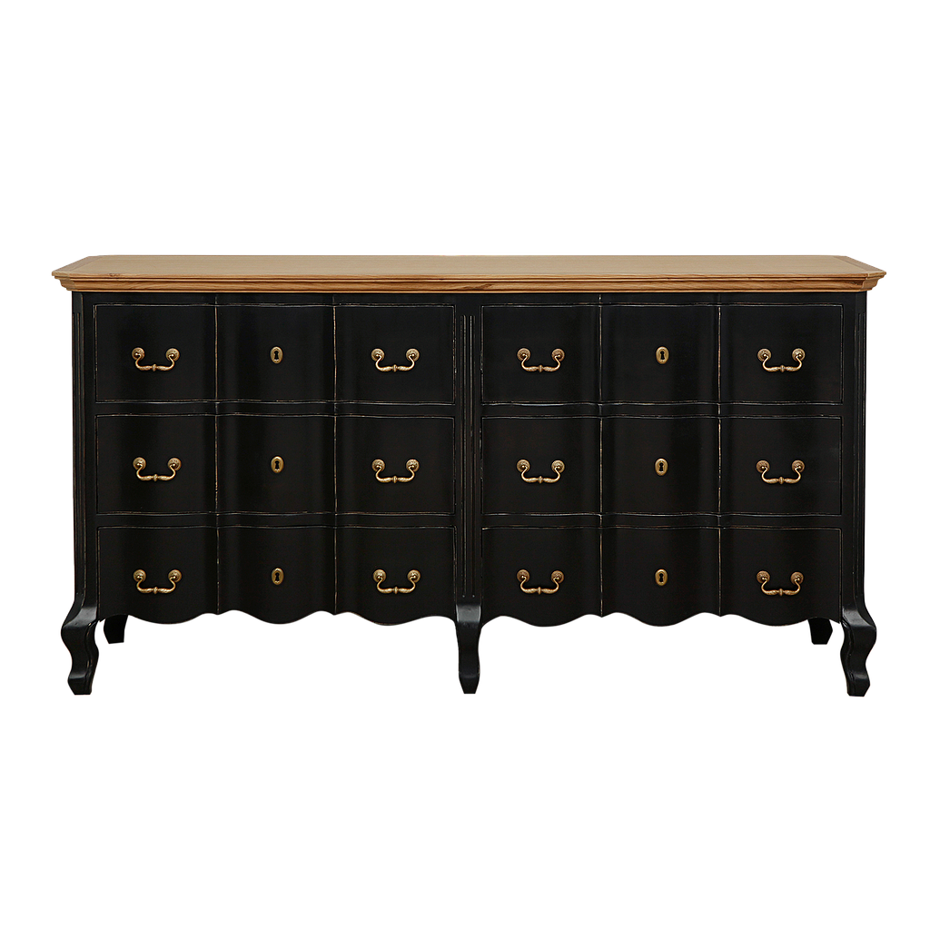 ALEXIA - Chest of drawers L163 x H85 - Brocante black and Natural oak