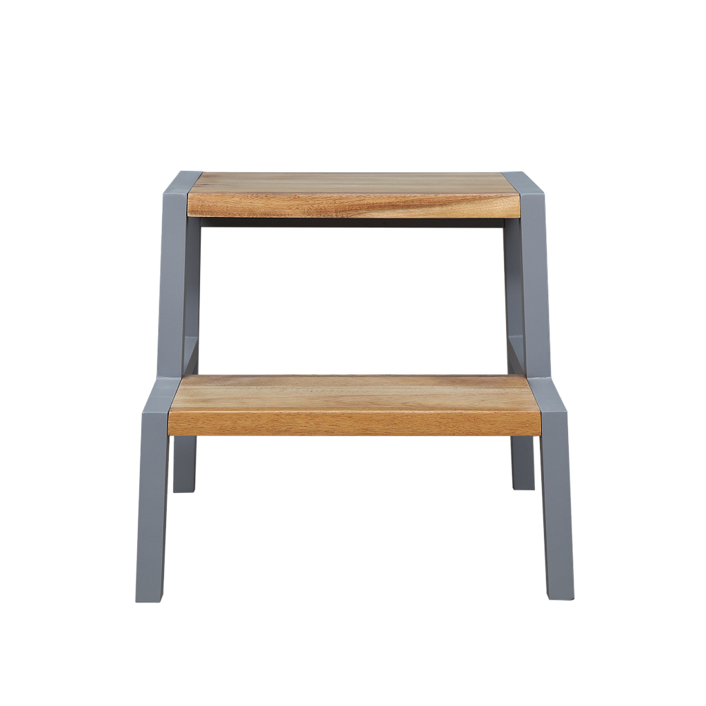MONTESSORI - Step stool H36 - Pearl grey and Natural acacia