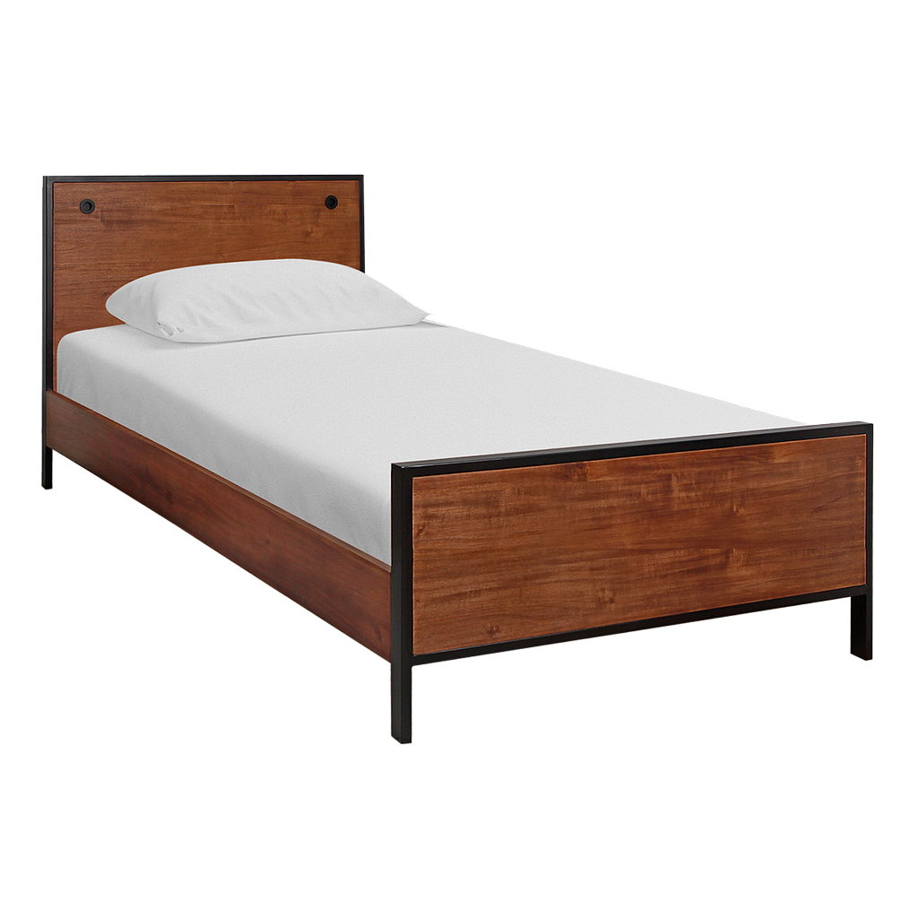 JOHNSON - Single size bed (Mattress 100x200) - Matt black and Washed antic