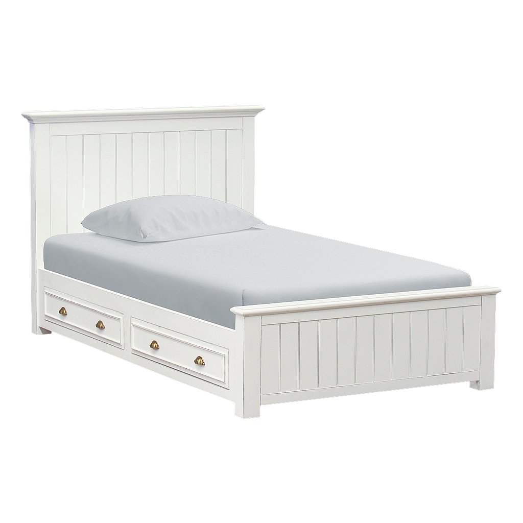NEIL - Single size bed / 2-drawers (Mattress 100x200) - Brocante white