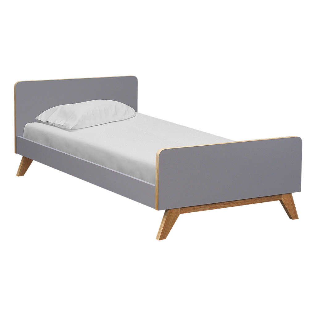 DONAN - Single size bed (Mattress 100x200) - Pearl grey and Natural oak