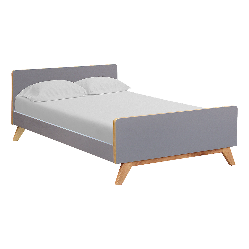 DONAN - Twin size bed (Mattress 120x200) - Pearl grey and Natural oak