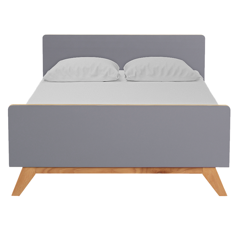 DONAN - Twin size bed 120x200 - Pearl grey and natural oak